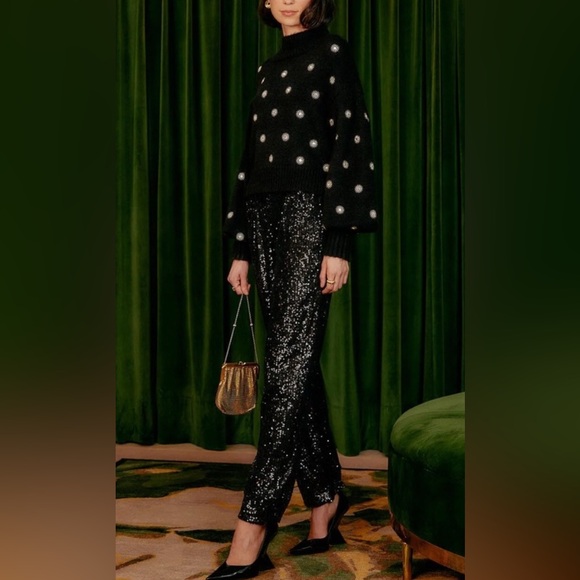 FARM Rio Pants - Farm Rio Black Sequin Straight Leg Pants -‎ L | Sparkle Chic Classy Night Out